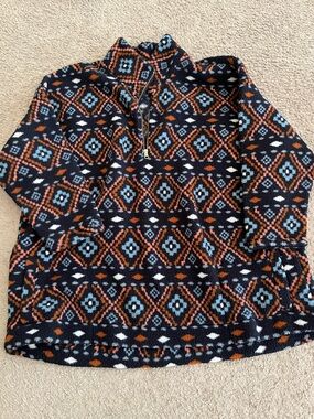 Old Navy Cozy Geometric Pattern Half-Zip Pullover - Navy, Rust & Light Blue